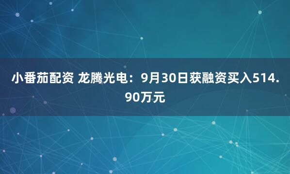 小番茄配资 龙腾光电：9月30日获融资买入514.90万元