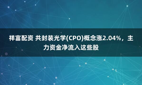 祥富配资 共封装光学(CPO)概念涨2.04%，主力资金净流入这些股